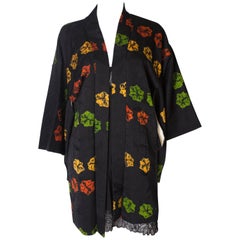 Short Vintage Kimono with Multi colour Flower Decoration