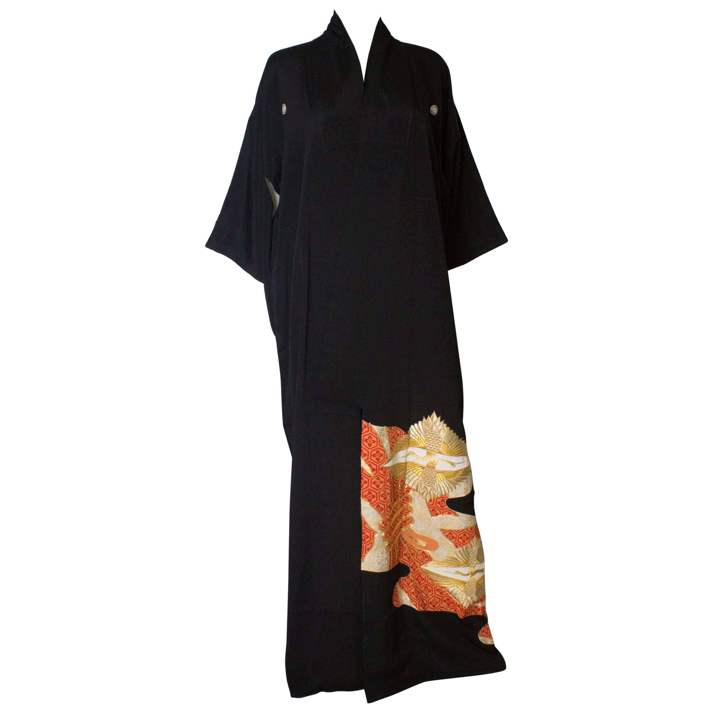 Full Length Vintage Kimono with Dancing Crane Decoration