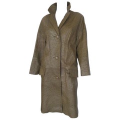 Manteau vintage en cuir d'autruche vert olive