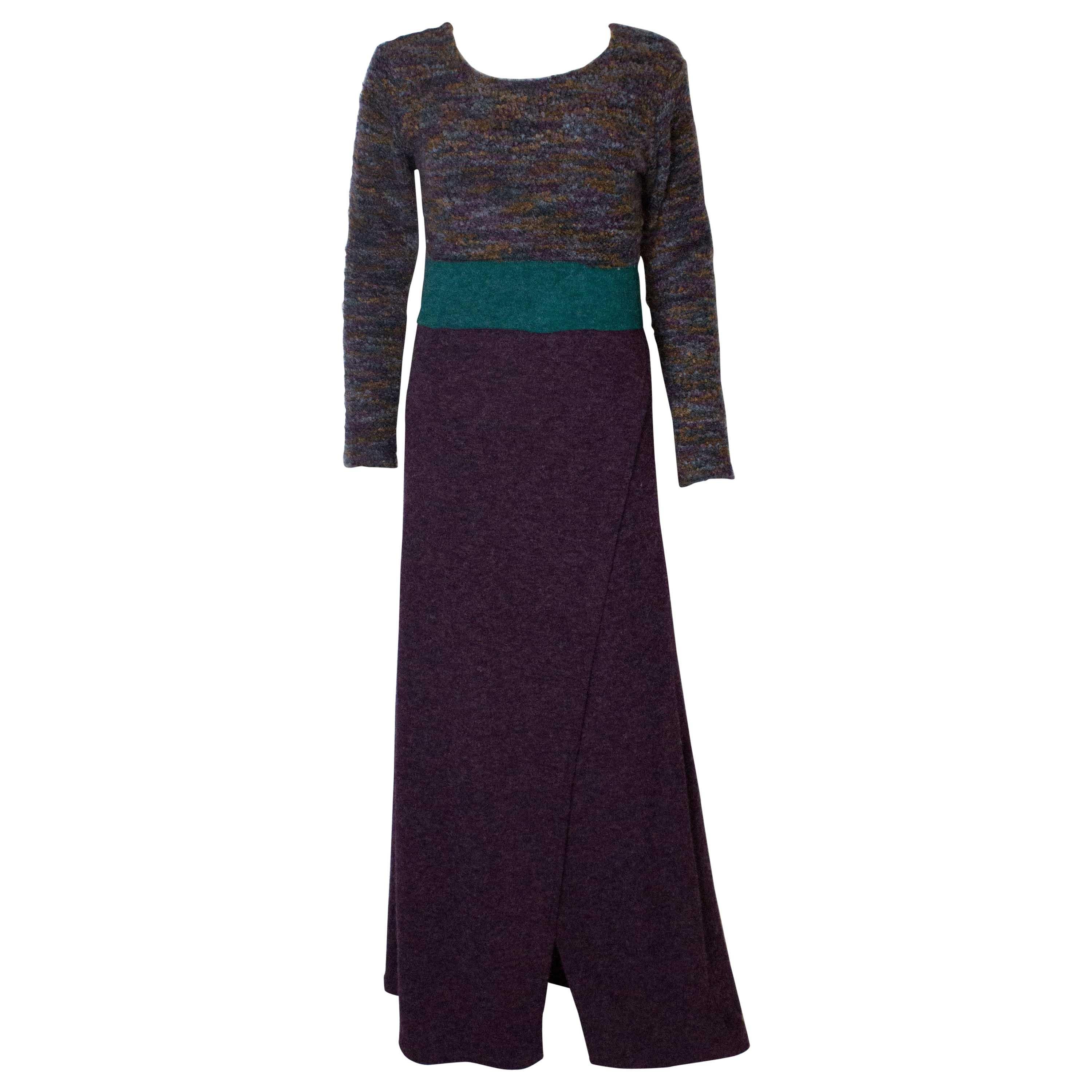 Robe en maille vintage violette et turquoise en vente