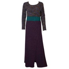 Vestito vintage in maglia viola e turchese