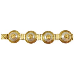 Versace Faux Pearl Bracelet with Medusa Heads