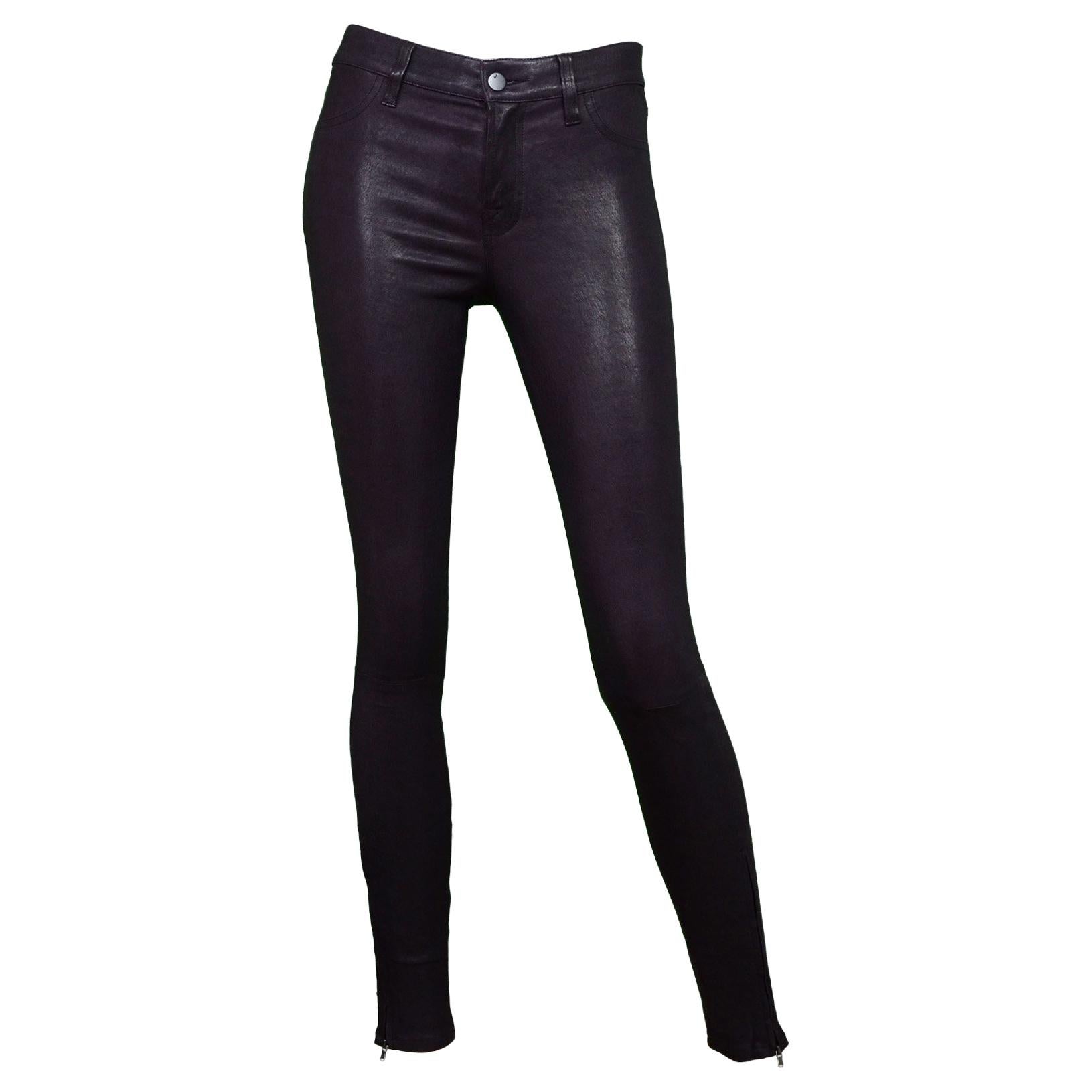 J. Brand Black Plum Mid Rise Skinny Leather Side Zip Pants Sz 26 NWT