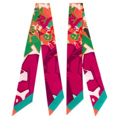 Hermes Twilly Graff Graffiti by Kongo Pair Fucshia / Orange/ Vert