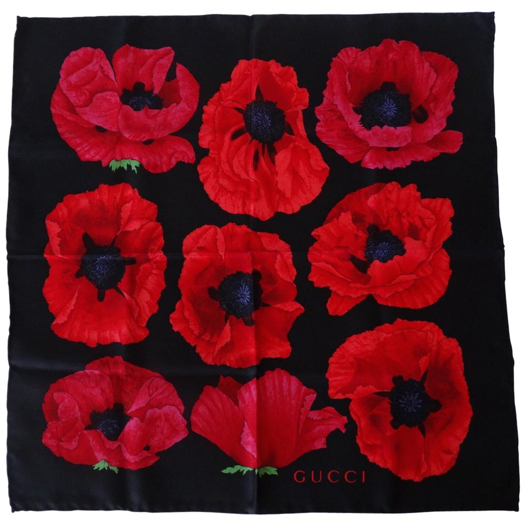 1980s Gucci Red Poppy Silk Scarf at 1stDibs