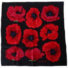 1980s Gucci Red Poppy Silk Scarf