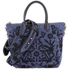 Prada Corsaire Convertible Zip Tote Embroidered Quilted Denim Small