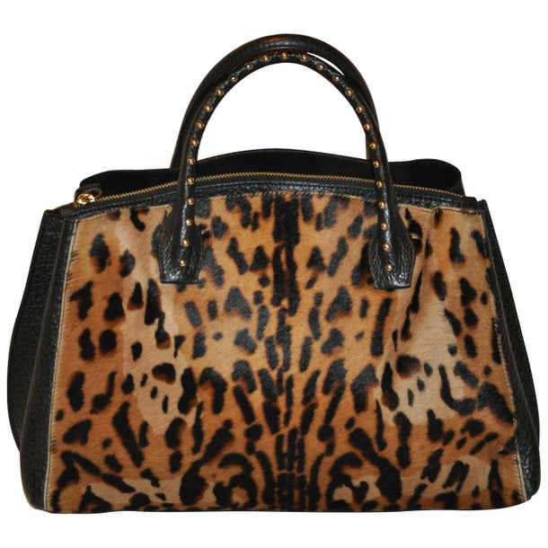 LaGucci Black Textured Calfskin with Leopard Print Pony and Studded ...