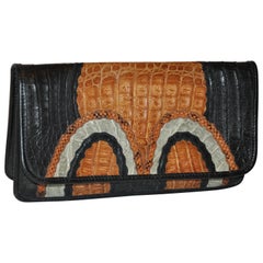 Carlos Falchi - Pochette multicolore en peau de serpent, pylon, crocodile et alligator