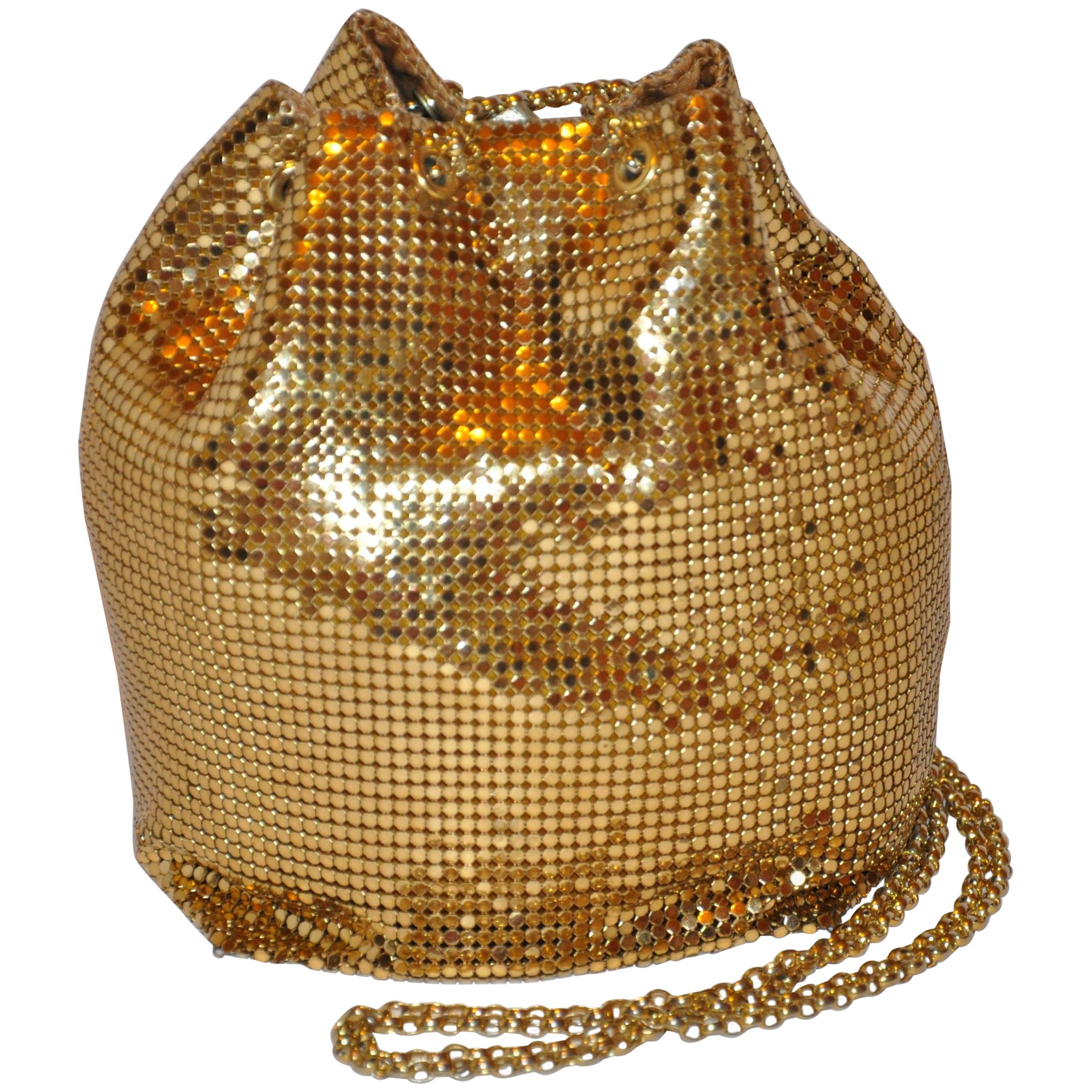 Whiting & Davis Fully Lined Gilded Gold Hardware Mesh Drawstring Evening Bag
