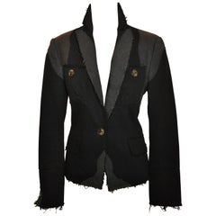 Vintage Issey Miyake Black & Charcoal Denim Deconstructed "Raw" Button Jacket