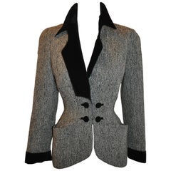 Thierry Mugler Black & Gray Herringbone with Velvet Signature Sculpted Jacket