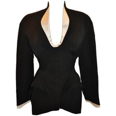 Thierry Mugler Signature Black Accented with Cream Sculpted Smoking Jacket 