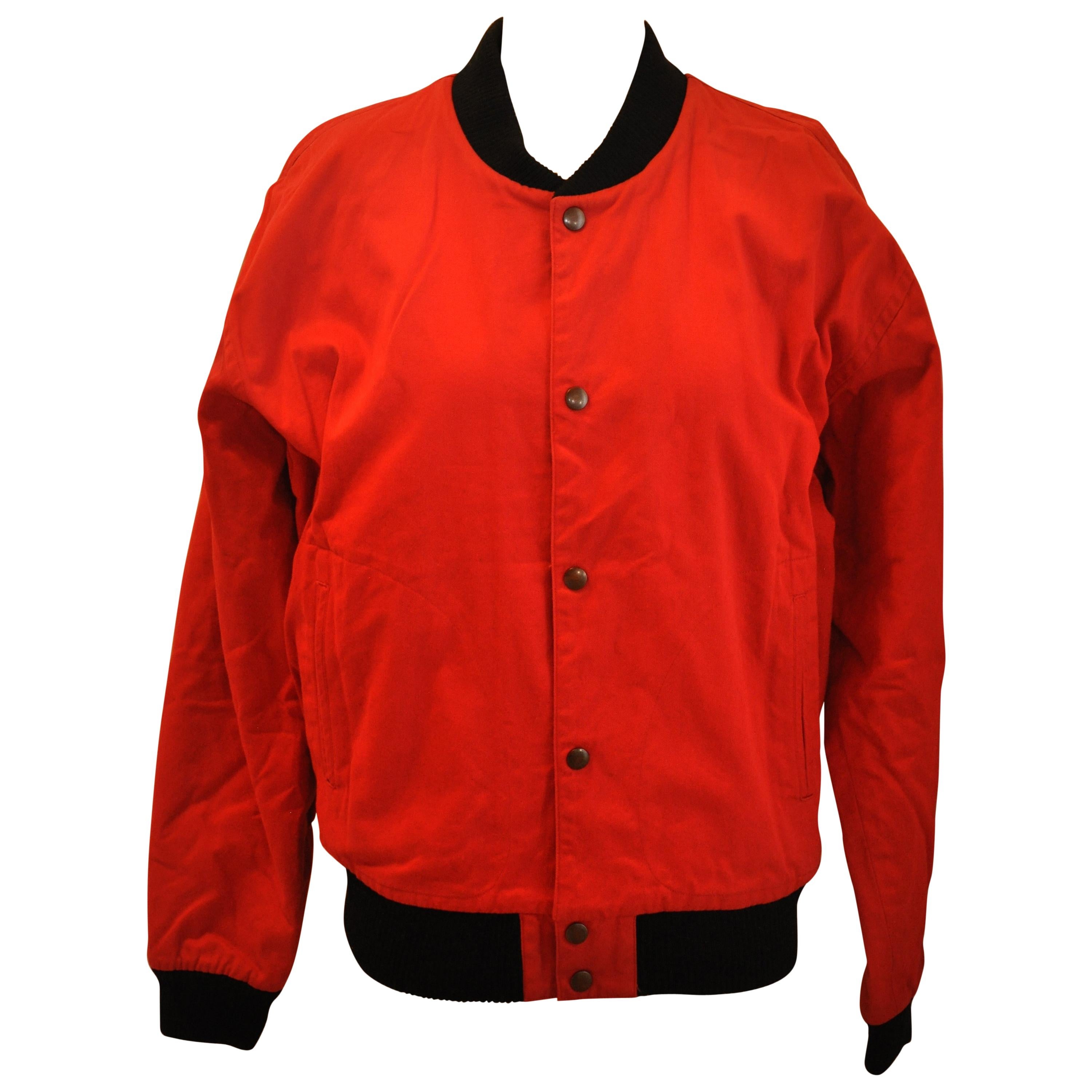 Iconic Yohji Yamamoto Signature Embroidered "Tiger" Bold Red Snap-Front Jacket For Sale