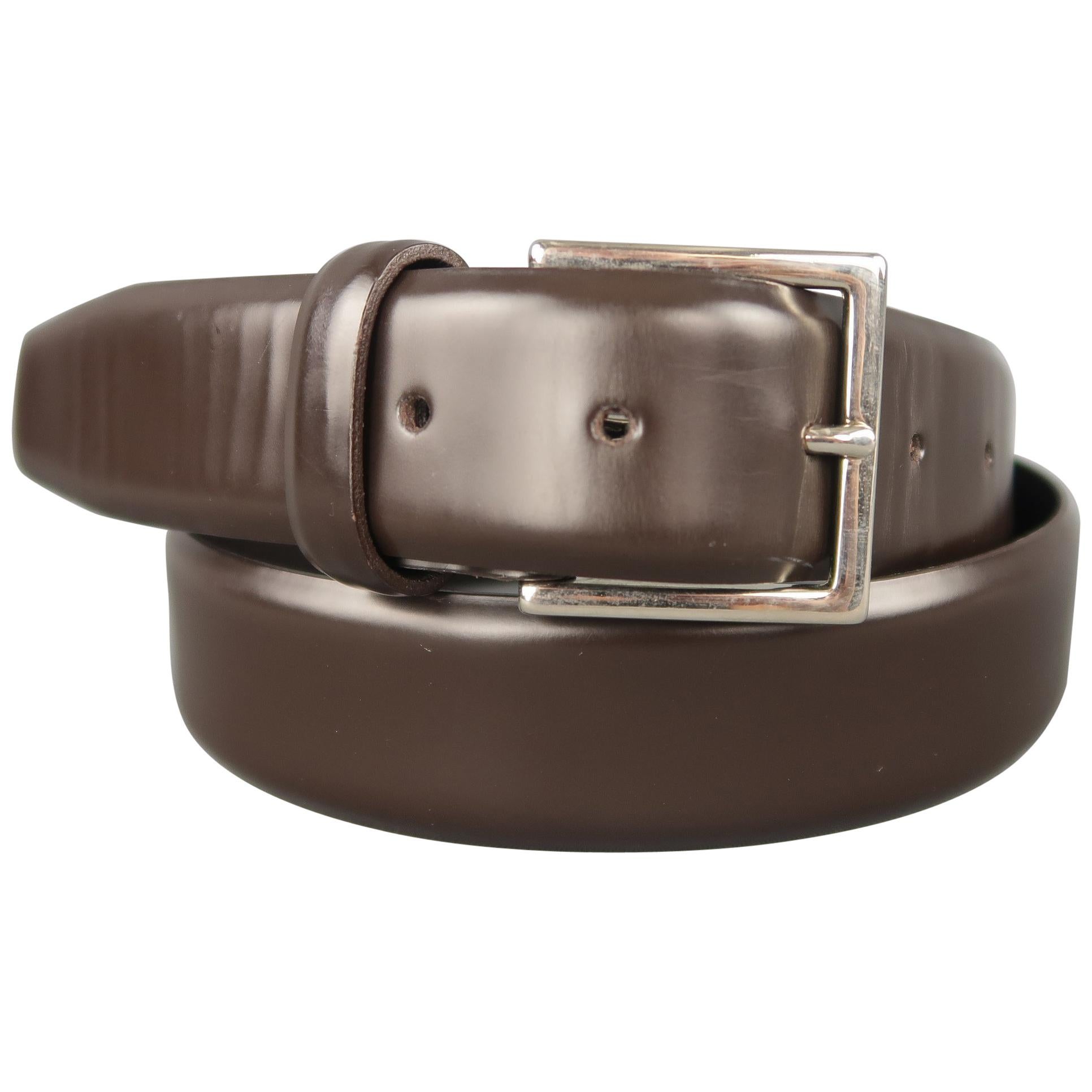 ERMENEGILDO ZEGNA Belt - Size 38 Brown Leather Dress Belt