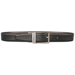 Retro ERMENEGILDO ZEGNA Size 34 Black & Brown Reversible Textured Leather Belt