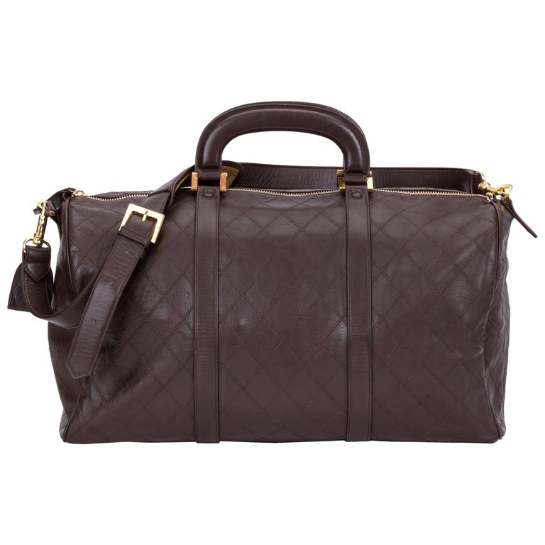 Chanel Vintage Brown Diamond Quilted Duffle Bag, 1980s For Sale at 1stdibs