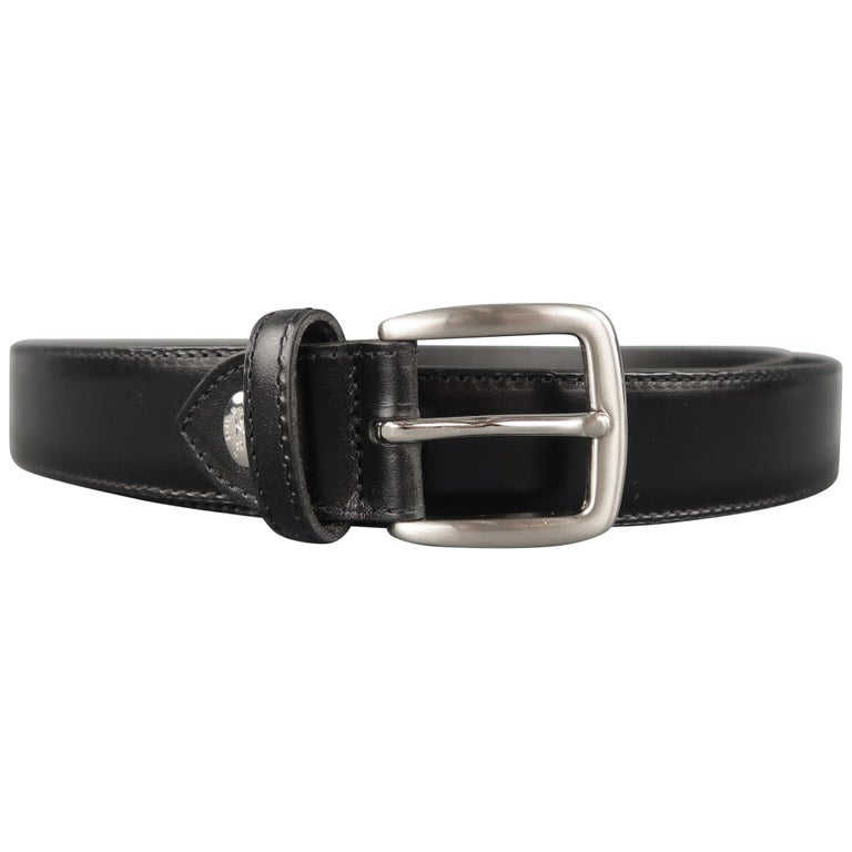 LONGCHAMP Size 44 Black Leather Silver Buckle Dress Belt For Sale at ...