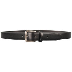 LONGCHAMP Size 44 Silver Buckle Black Leather Dress Belt