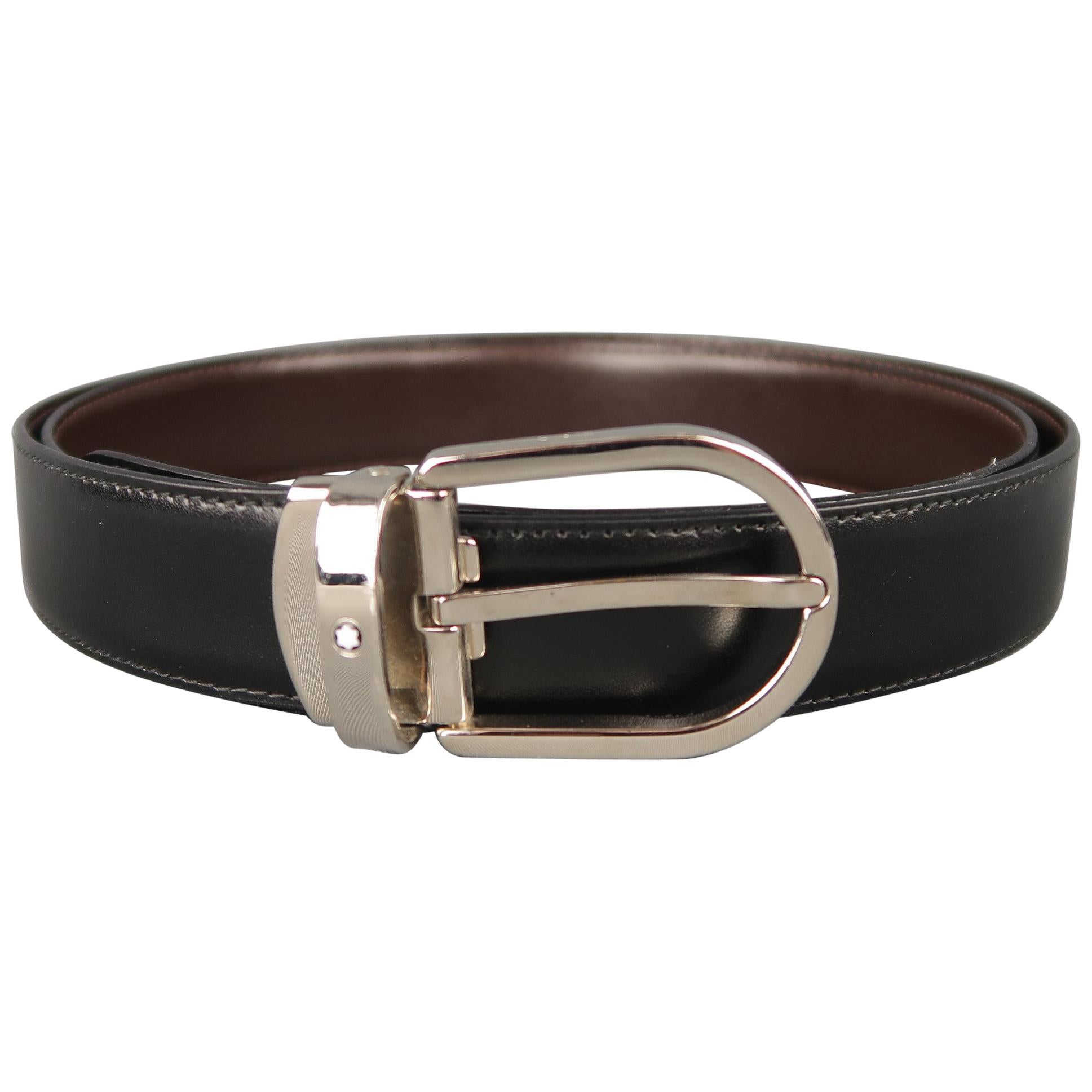 MONT BLANC Size 40 Black & Brown Reversible Leather Belt