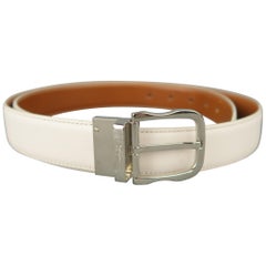 Used SALVATORE FERRAGAMO Size 40 Tan & White Leather Reversible Belt