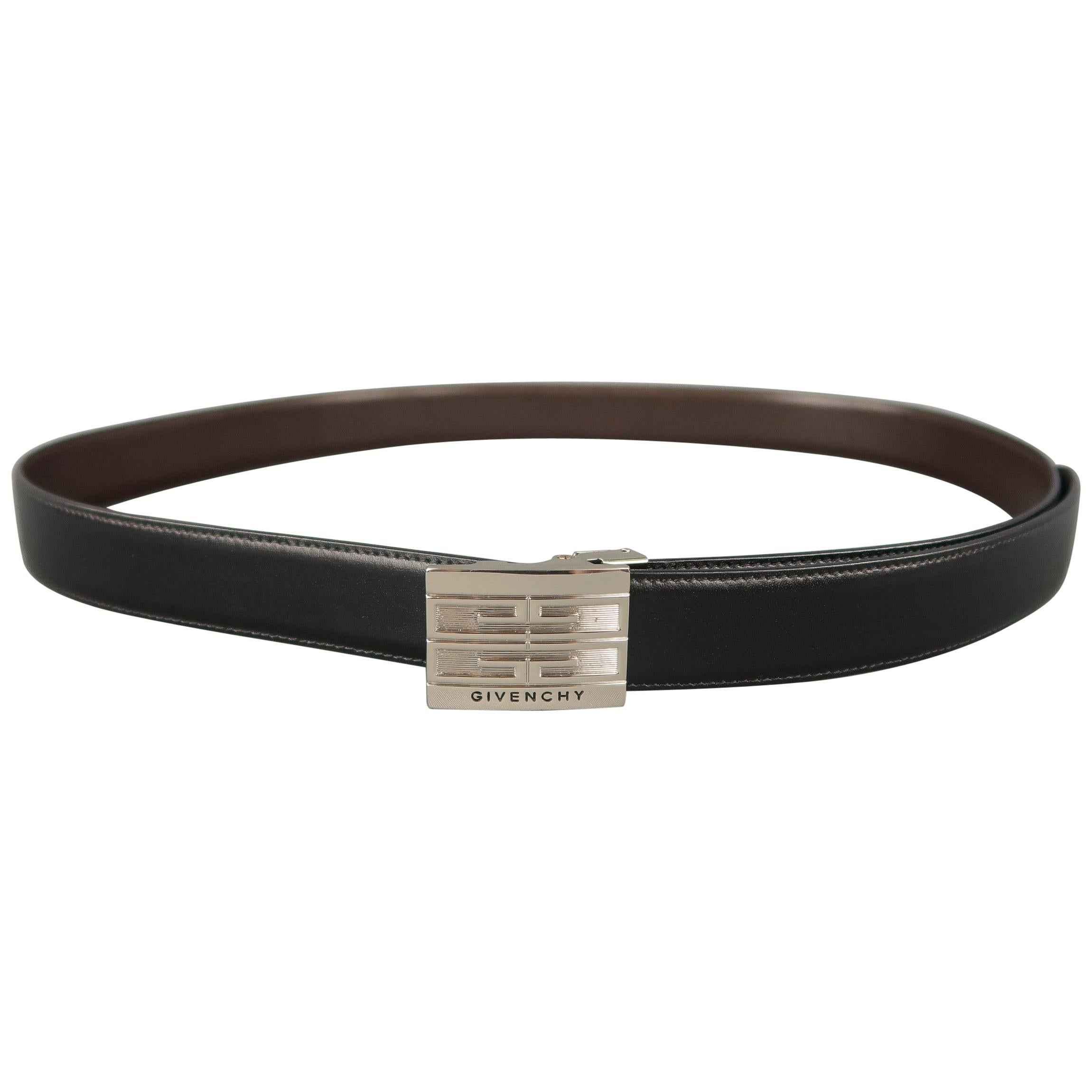 GIVENCHY Black & Brown Reversible Silver Logo Buckle Belt