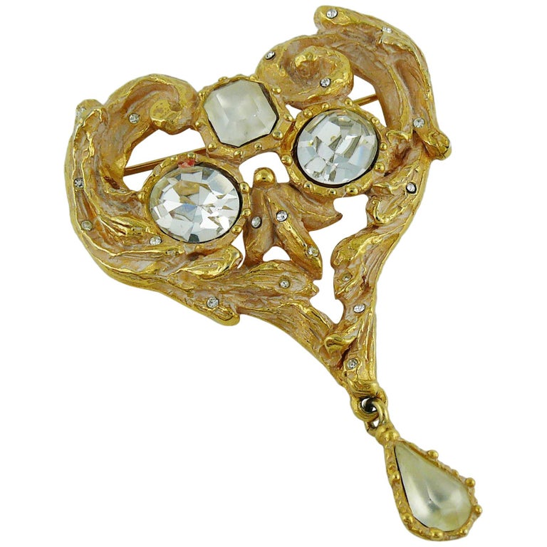 Christian Lacroix Vintage Jewelled Heart Brooch at 1stDibs