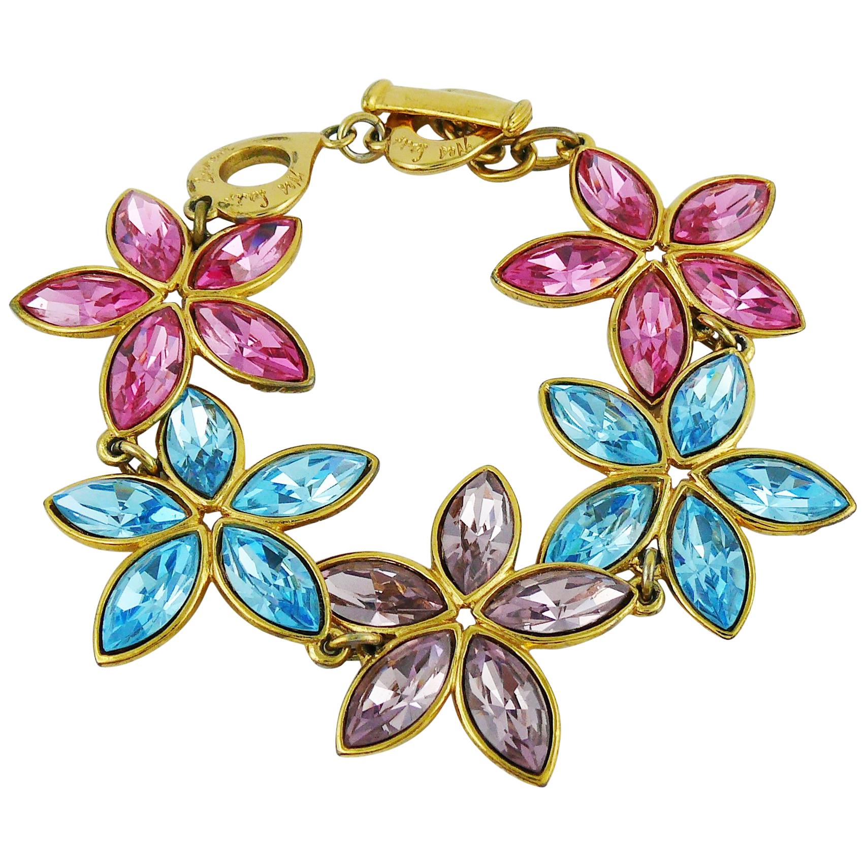 Yves Saint Laurent YSL Vintage Jewelled Floral Link Bracelet