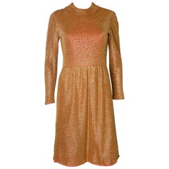 Gold Vintage Dress with Red Lining, 1970s 