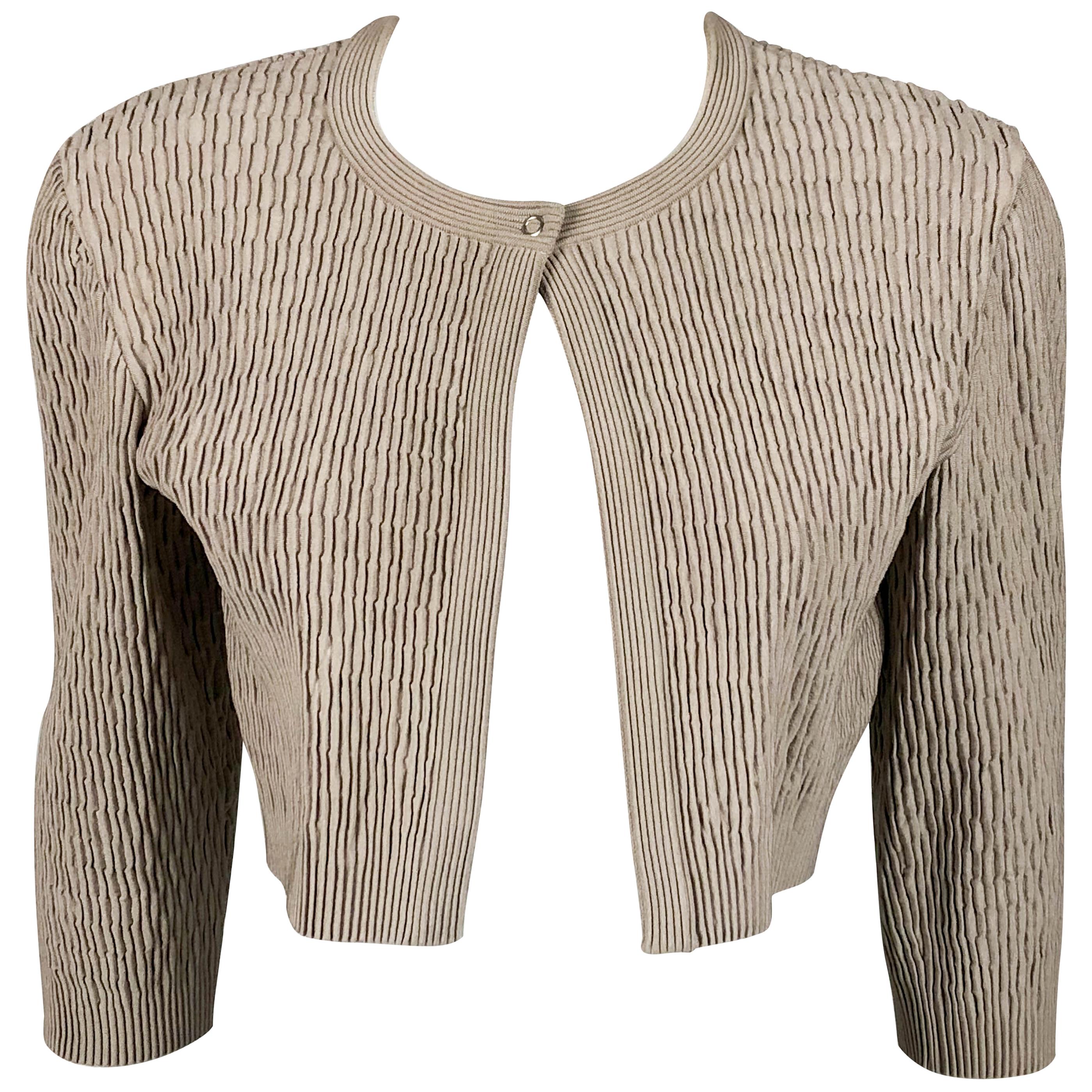Azzedine Alaia Taupe Stretch Cropped Jacket, 2000s For Sale