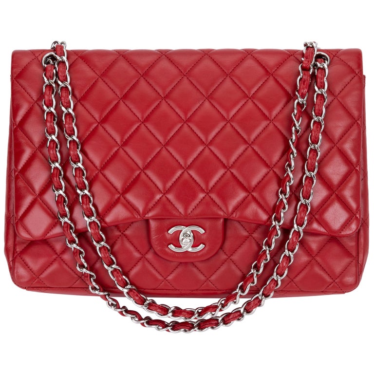 Chanel Red Maxi Lambskin Single Flap Bag at 1stDibs