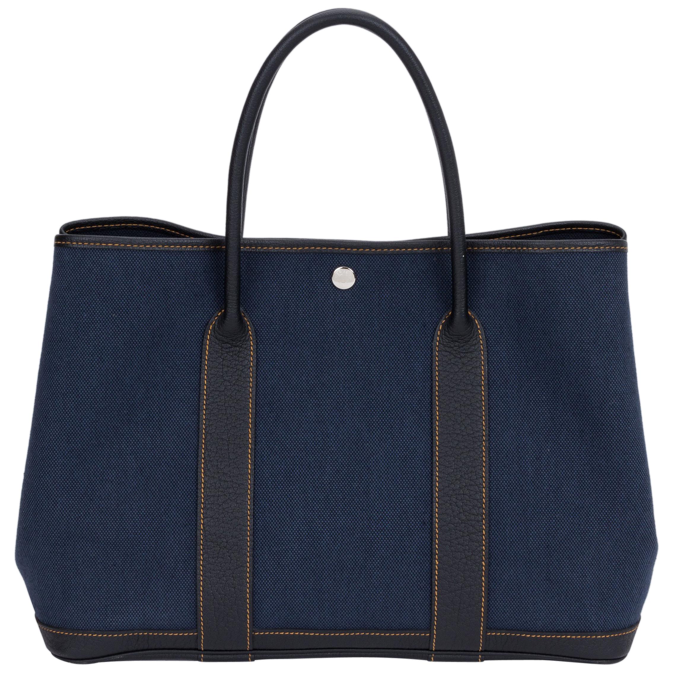 Hermes Large Blue Toile Garden Party Tote