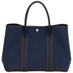 Hermes Large Blue Toile Garden Party Tote at 1stDibs