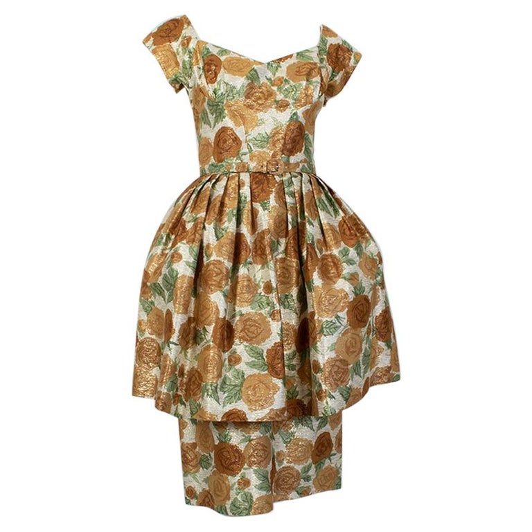New Look Gold Floral Lampshade Party Dress, 1950s For Sale at 1stdibs