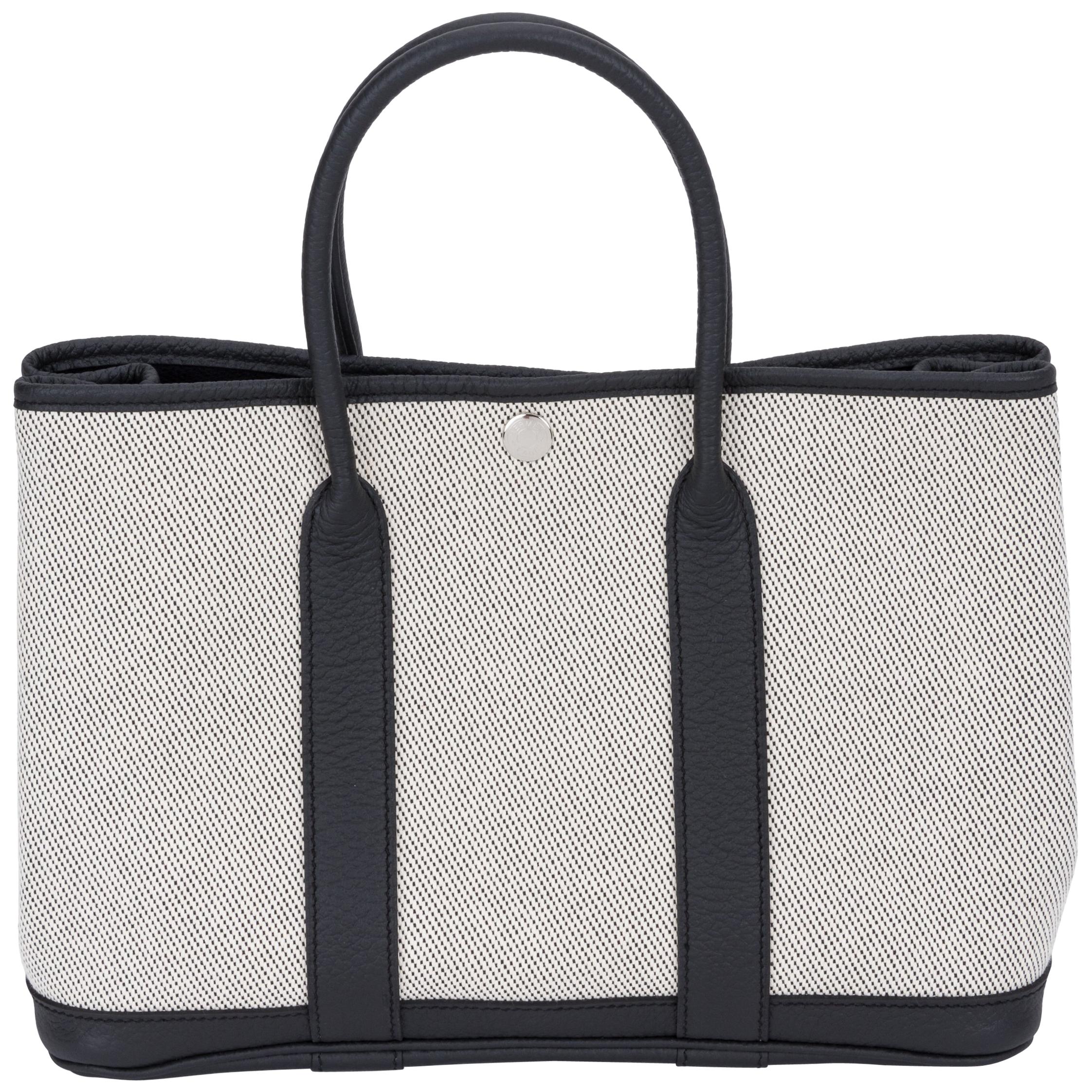 Hermes Ecru and Black Small Garden Party Tote