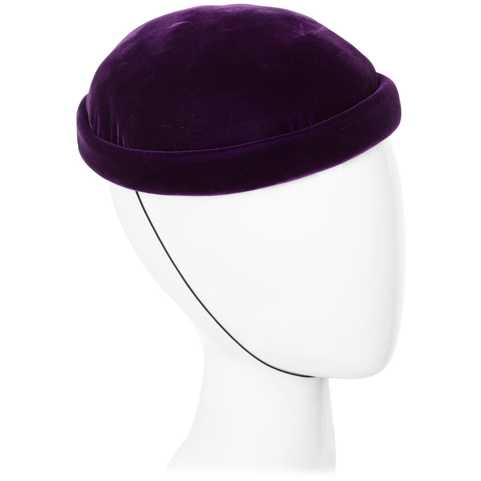 Givenchy Amethyst Purple Velvet Bumper Hat, 1970s  For Sale