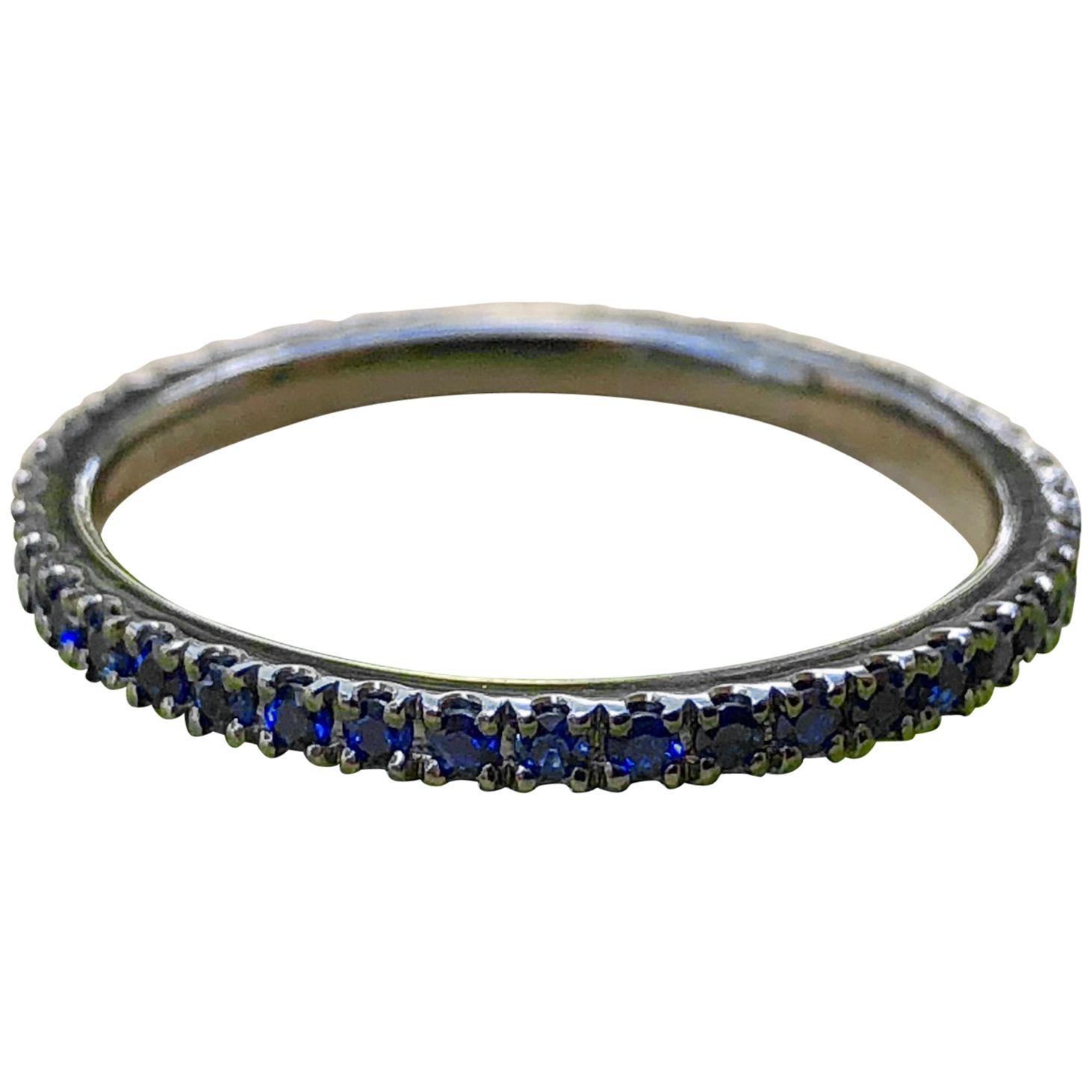 18k Gold with Black Rhodium Plating Eternity Band with 1.3mm Chatham Sapphire  For Sale