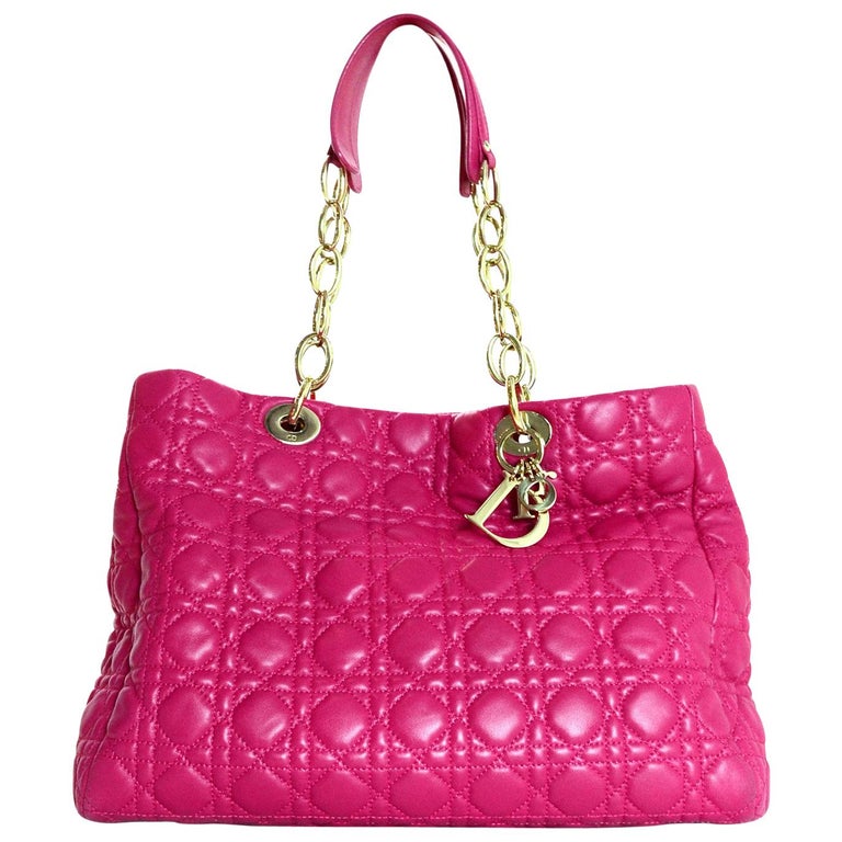 Dior Pink Lambskin Leather Cannage Quilted Large Dior Soft Shopping ...