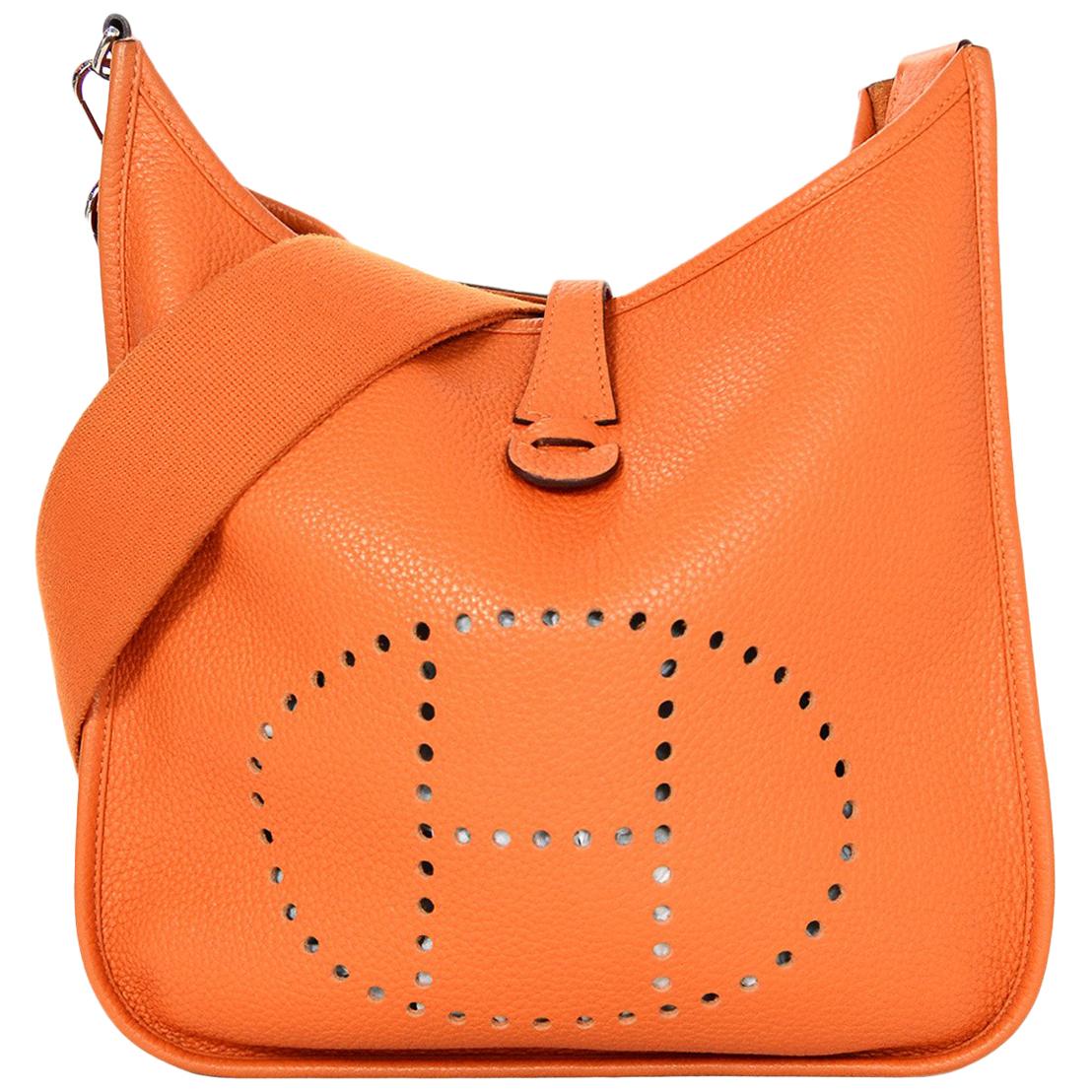 Hermes 2011 Orange Clemence Leather Evelyne III PM Messenger Crossbody Bag