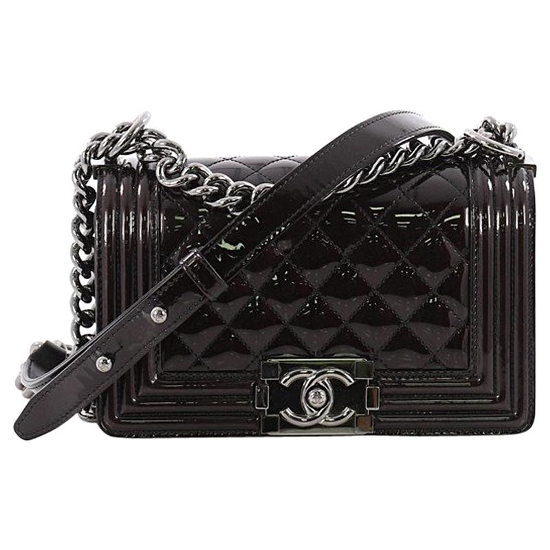 Chanel Boy Flap Bag Quilted Patent Small 