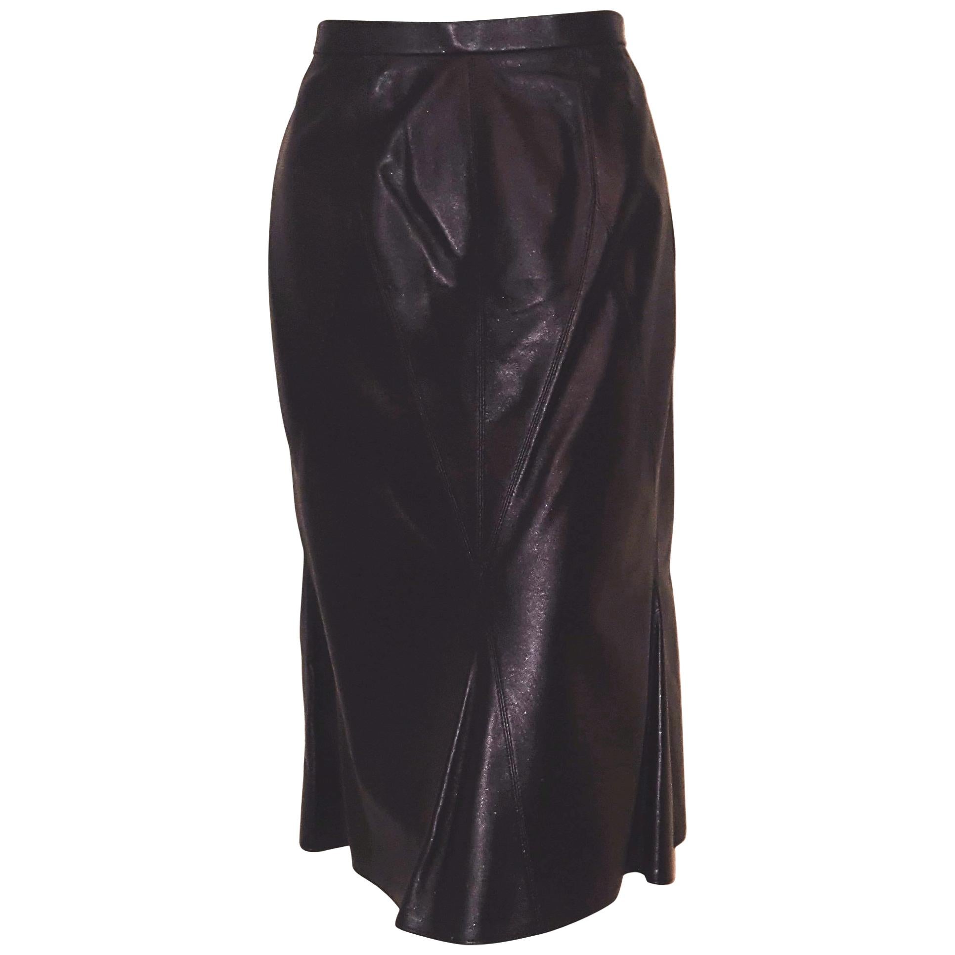 Chanel Black Leather skirt 2002 Fall 40 For Sale