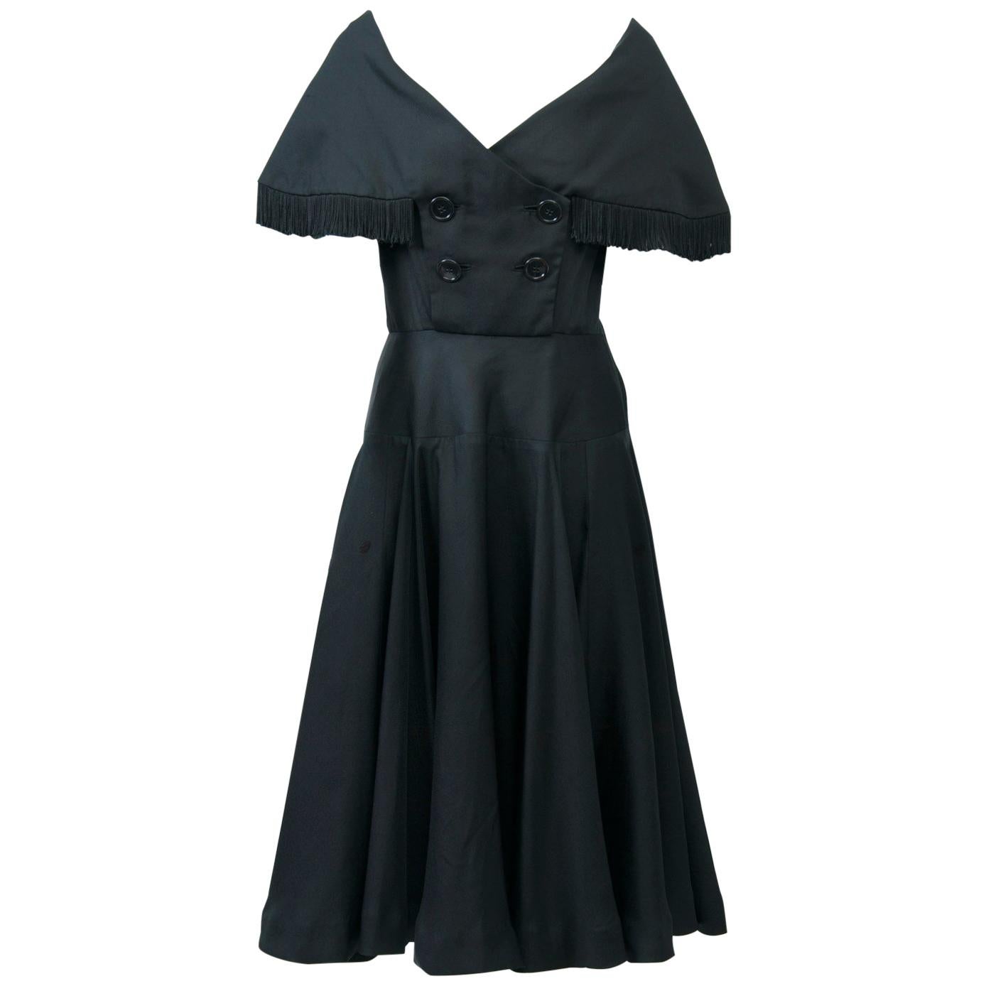 Jacques Fath 1950s Dress with Fringed Collar