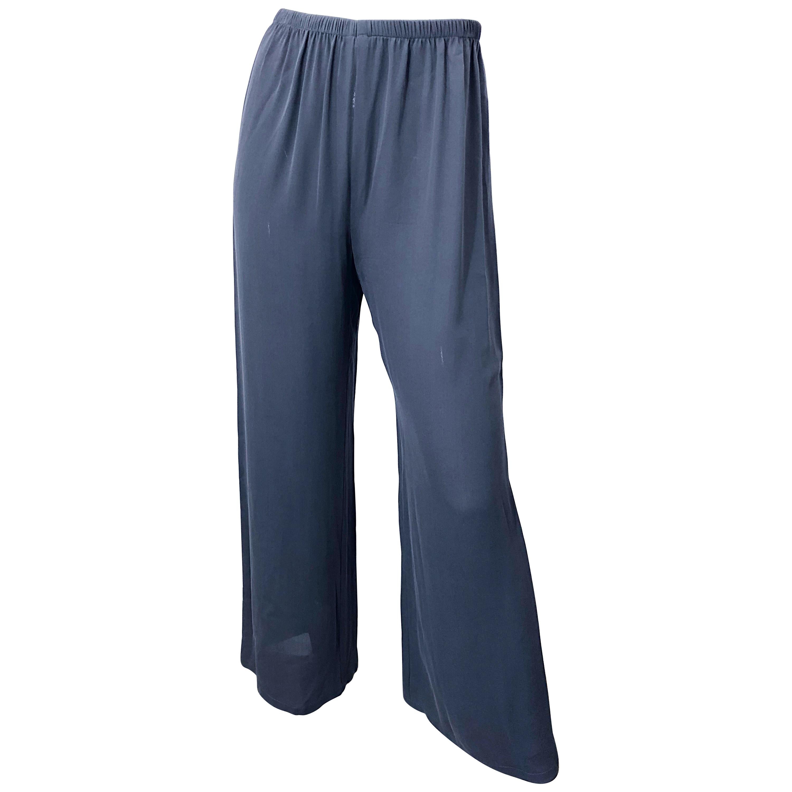 Vintage Calvin Klein Collection Size 6 Gray Silk Wide Leg 1990s Pants Trousers