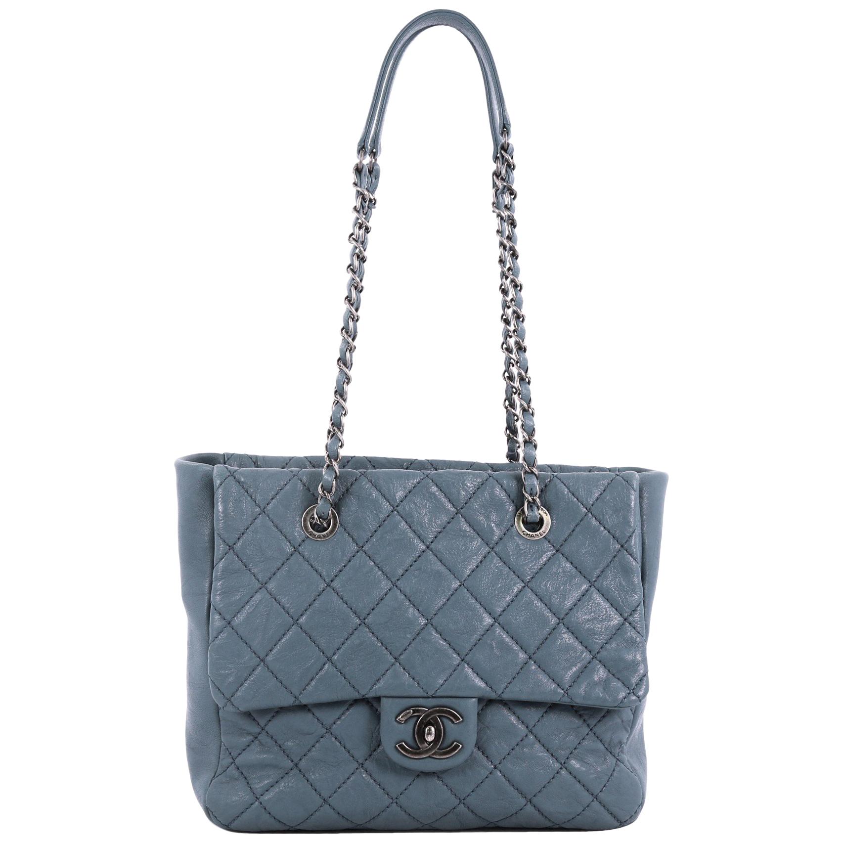 Chanel Front Flap Shopping Tote Quilted Washed Lambskin Large