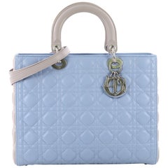 Christian Dior Bicolor Lady Dior Handbag Cannage Quilt Leather Large