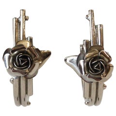 S/S 1986 Gianni Versace Silver Rose Hoops 