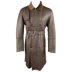 Burberry London Brauner Schafspelz Shearling Trenchcoat mit Fellbesatz