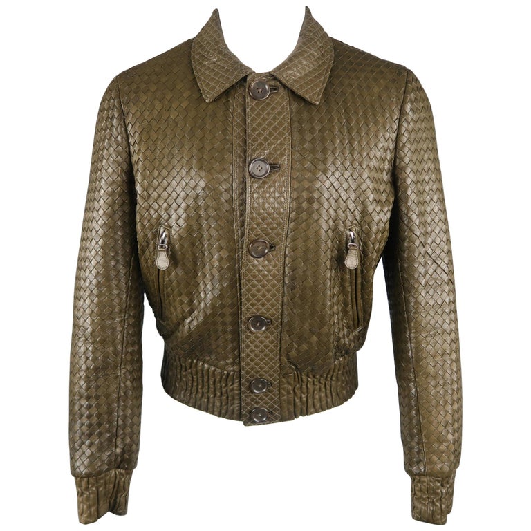Intrecciato Leather Bomber Jacket Bottega Veneta Italian Leather