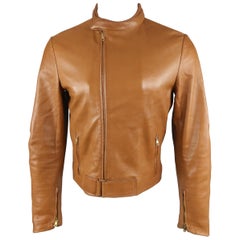 Vintage Gucci By Tom Ford Tan Leather Padded Sleeve Biker Jacket