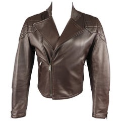 Gucci Brown Leather Quilted Panel Biker Jacket